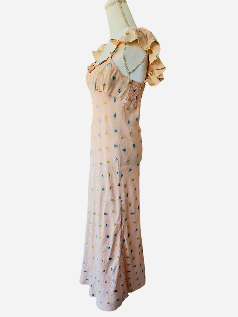 Anthropologie Pale Pink Floral Ruffle Strap Maxi Dress - Picture 6 of 13